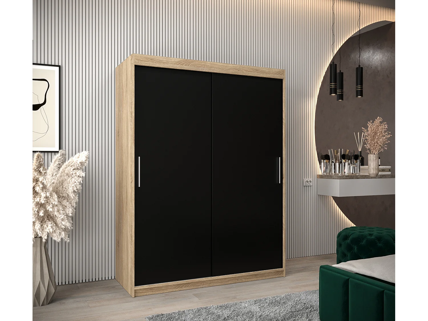 Armoire Tokyo À Portes Coulissantes 200/150/62 2 portes (Sonoma/Noir)