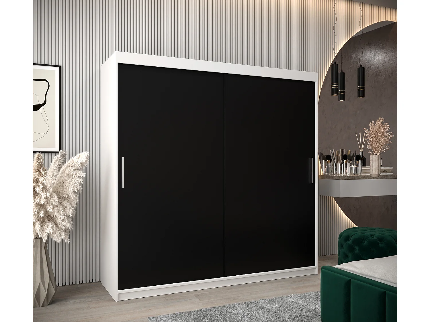 Armoire Tokyo À Portes Coulissantes 200/200/62 2 portes (Blanc/Noir)