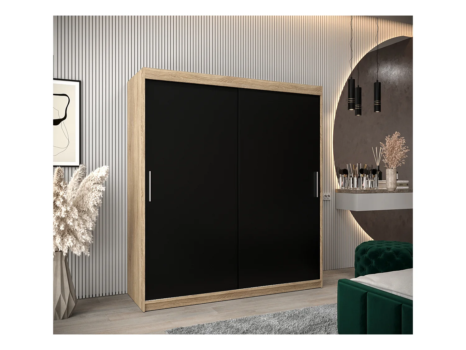 Armoire Tokyo À Portes Coulissantes 200/180/62 2 portes (Sonoma/Noir)