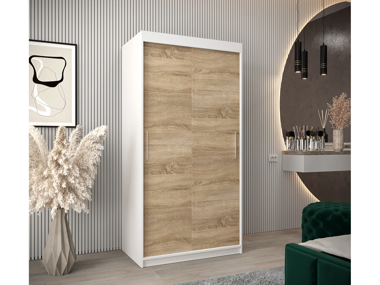 Armadio Tokyo ad ante scorrevoli 200/100/62 2 porte (bianco/sonoma)