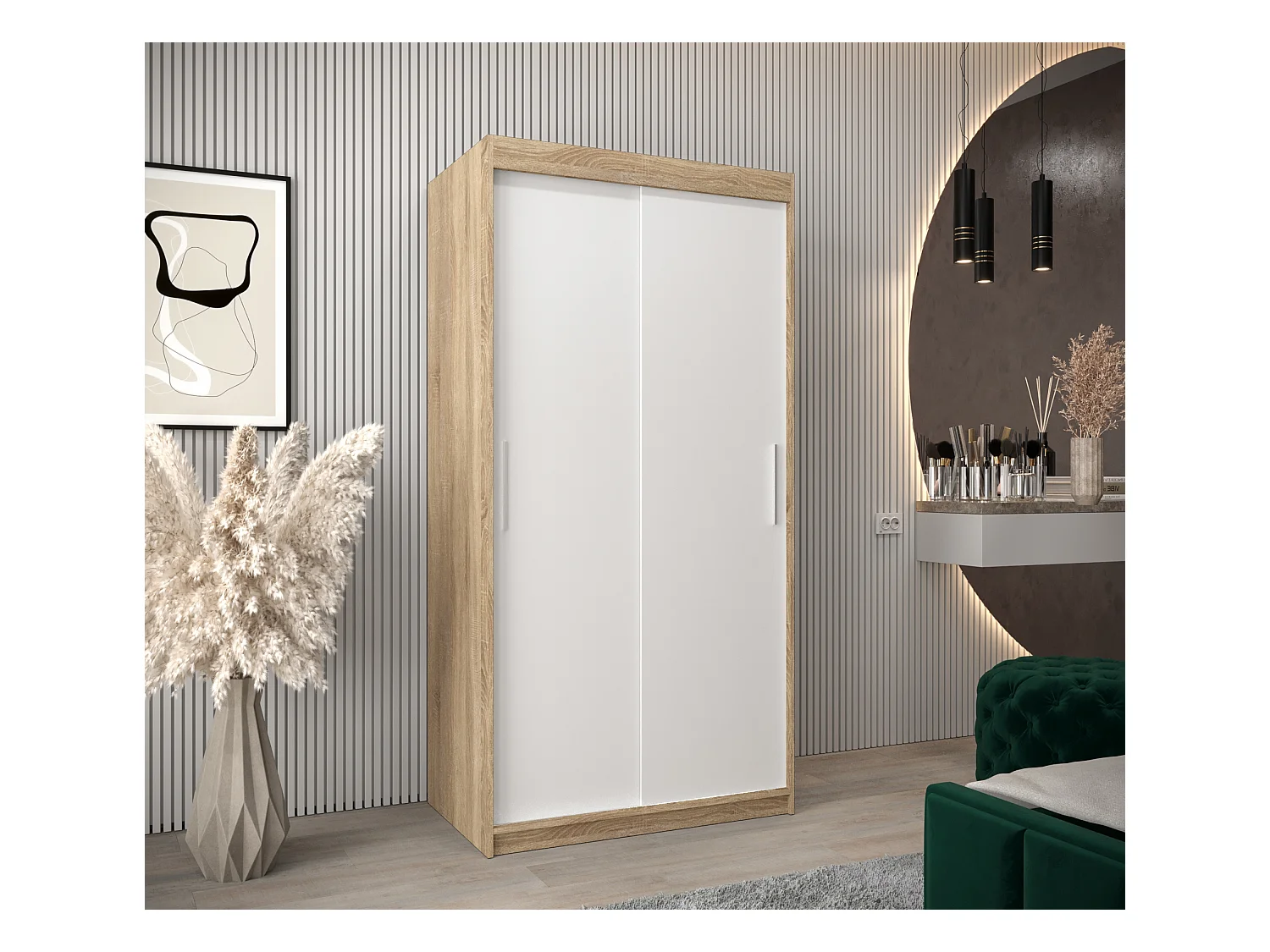 Armoire Tokyo À Portes Coulissantes 200/100/62 2 portes (Sonoma/Blanc)