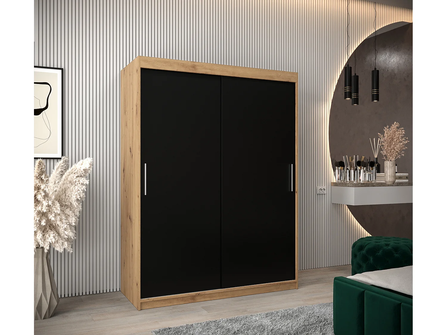 Armoire Tokyo À Portes Coulissantes 200/150/62 2 portes (Artisan/Noir)