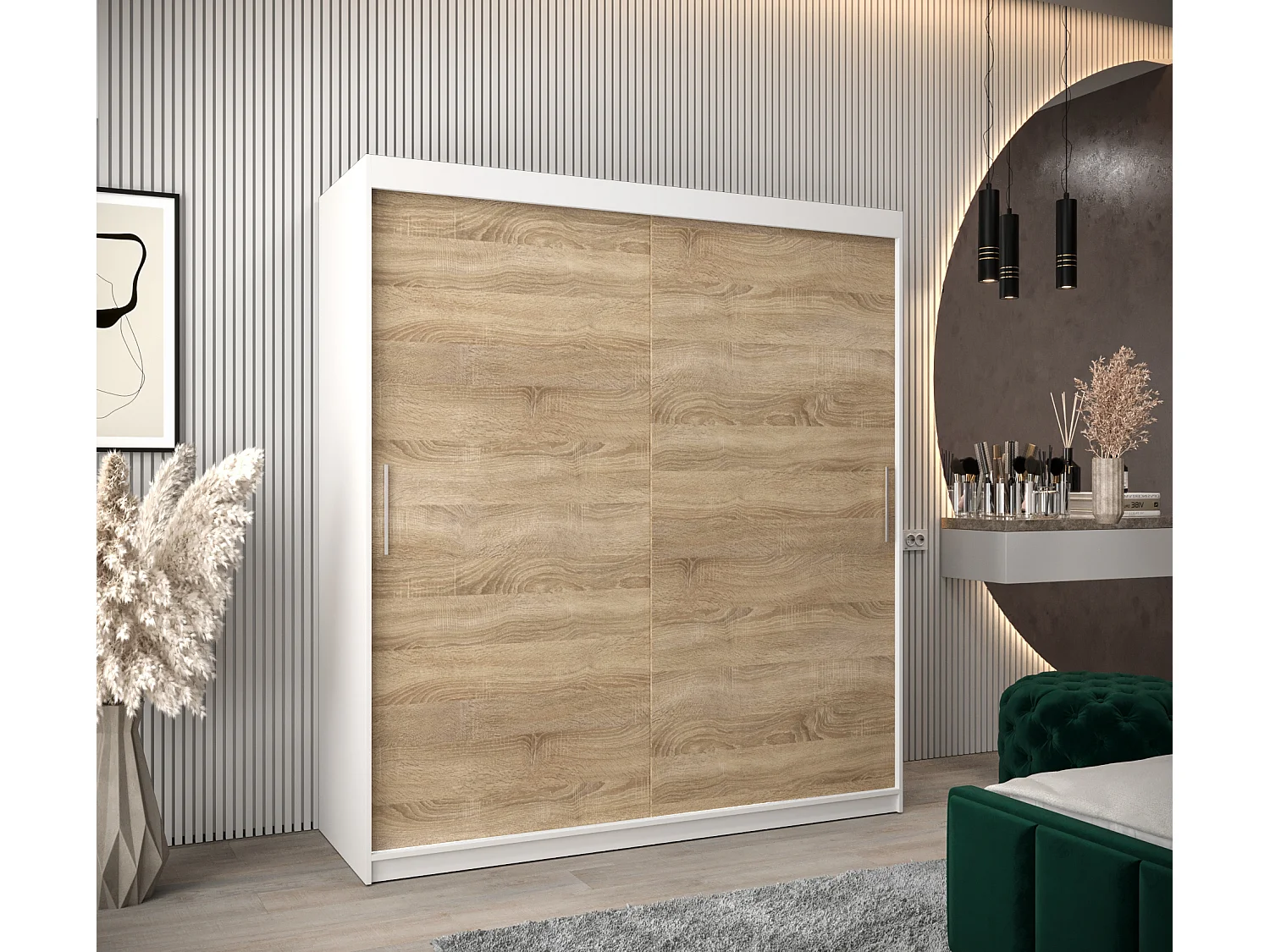 Armoire Tokyo À Portes Coulissantes 200/180/62 2 portes (Blanc/Sonoma)