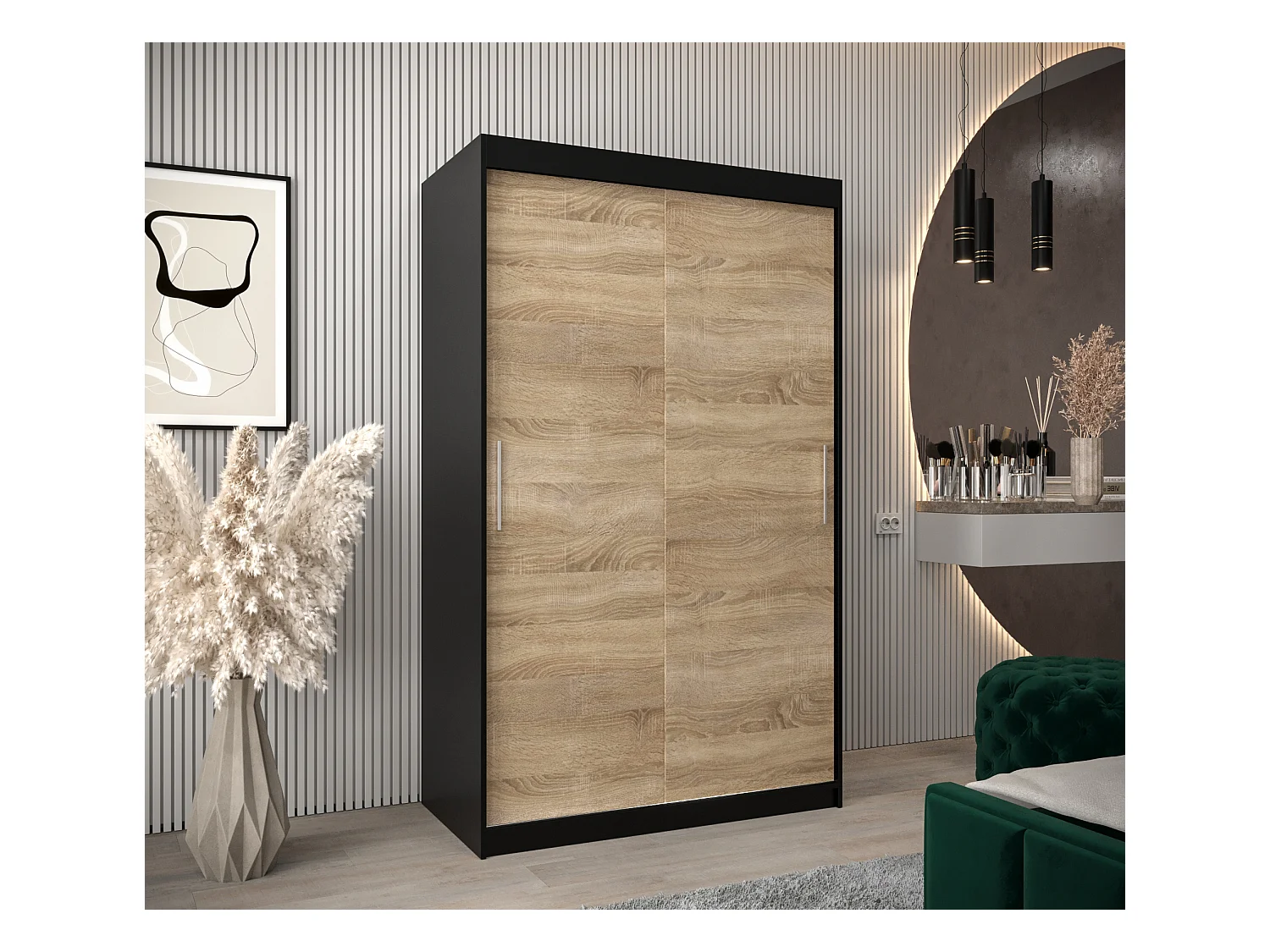 Armoire Tokyo À Portes Coulissantes 200/120/62 2 portes (Noir/Sonoma)