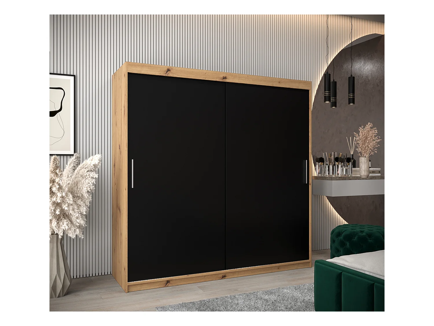 Armoire Tokyo À Portes Coulissantes 200/200/62 2 portes (Artisan/Noir)