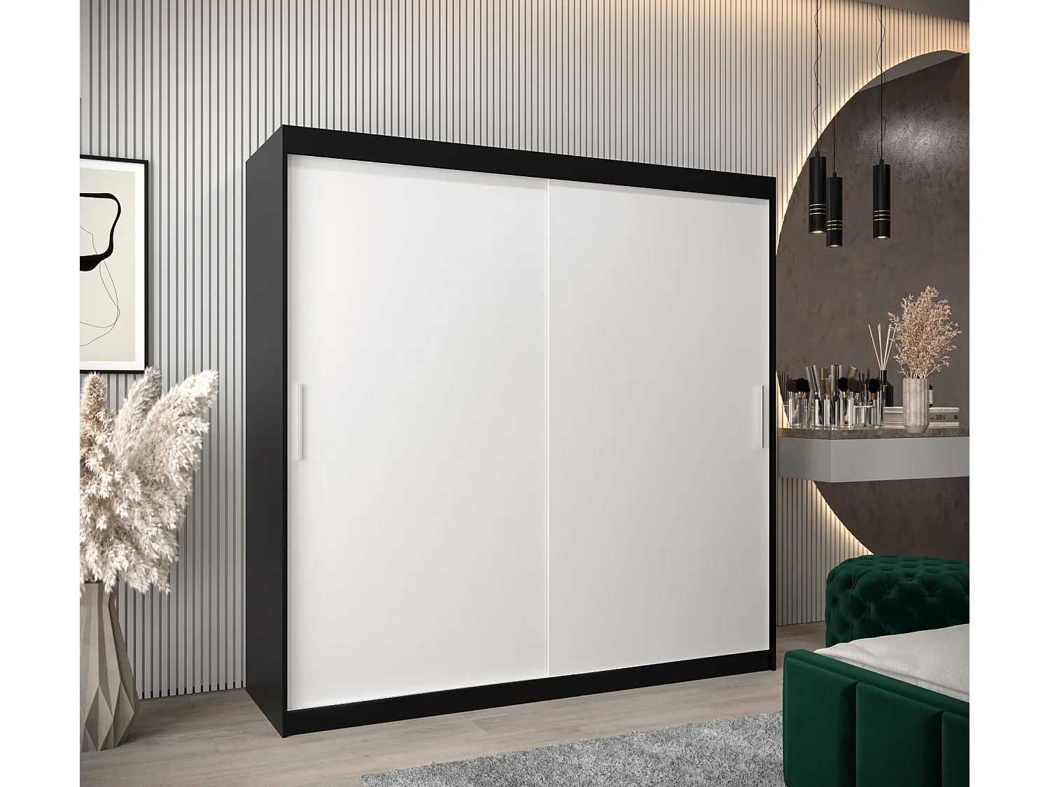 Armoire Tokyo À Portes Coulissantes 200/200/62 2 portes (Noir/Blanc)