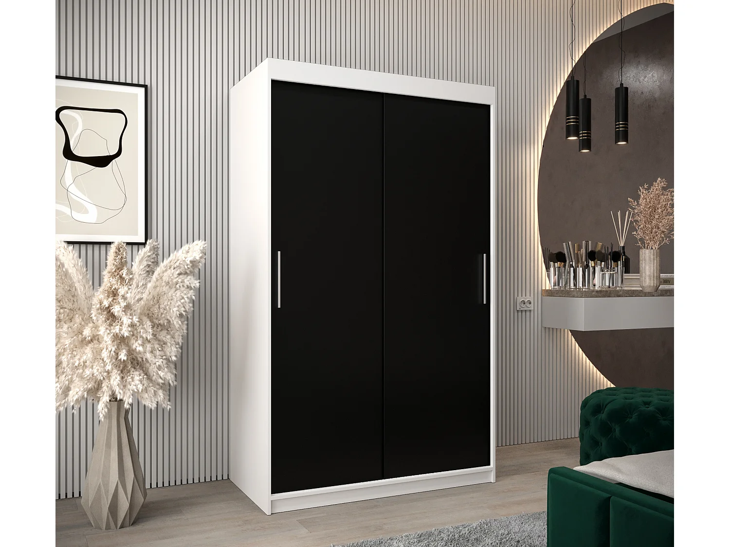 Armoire Tokyo À Portes Coulissantes 200/120/62 2 portes (Blanc/Noir)