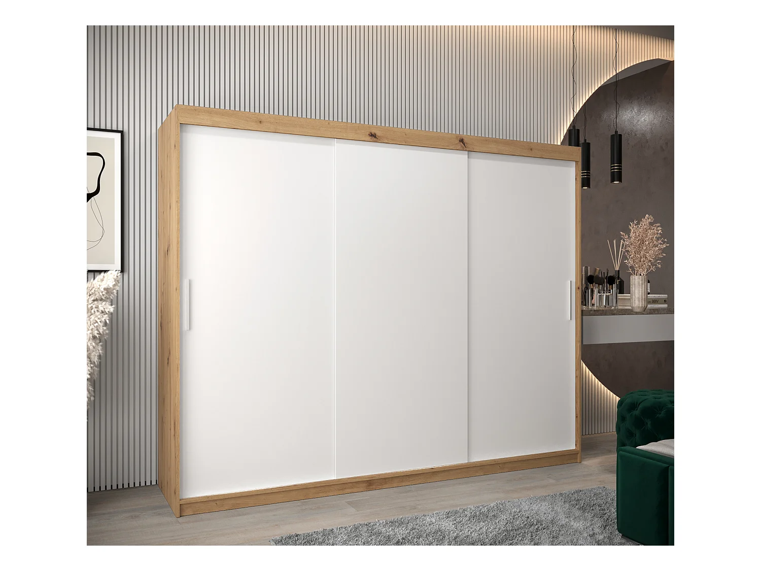 Armoire Tokyo À Portes Coulissantes 200/250/62 3 Portes (Artisan/Blanc)