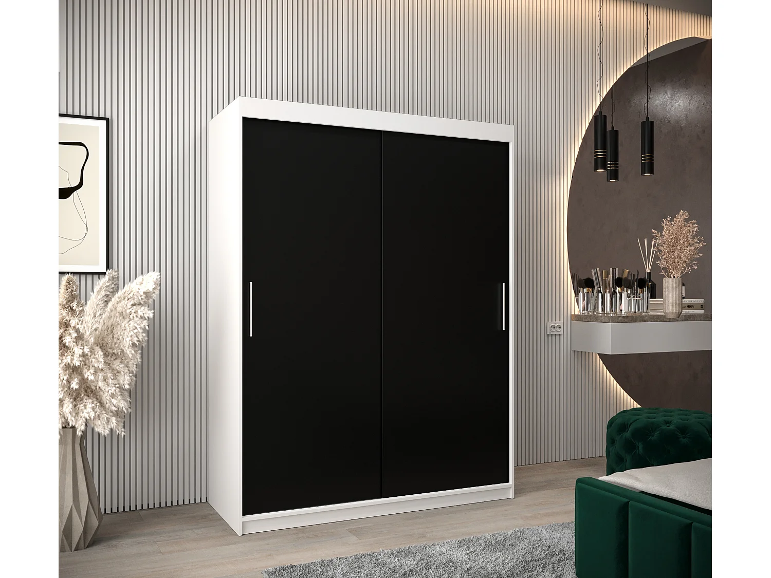 Armoire Tokyo À Portes Coulissantes 200/150/62 2 portes (Blanc/Noir)