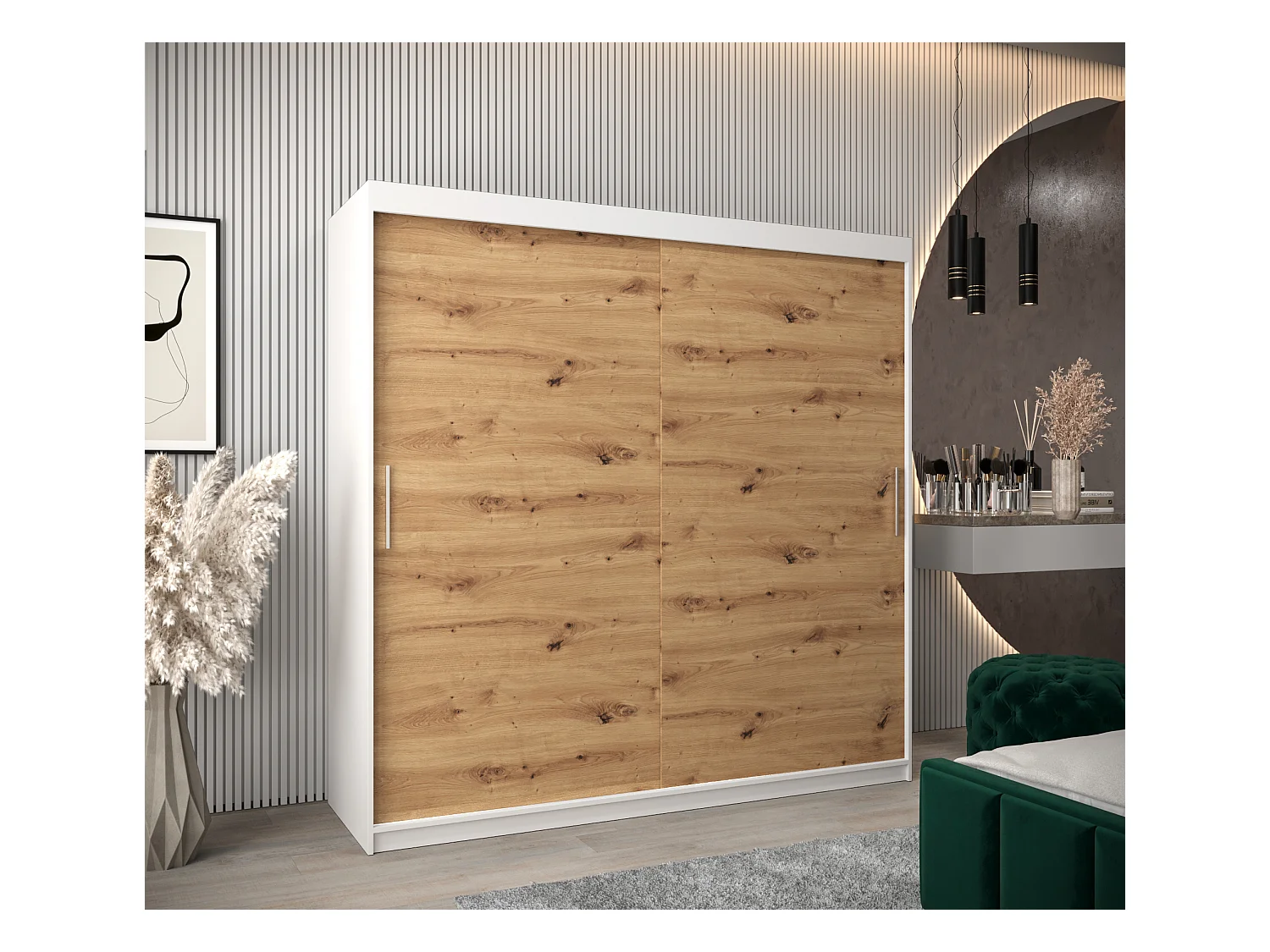 Armoire Tokyo À Portes Coulissantes 200/200/62 2 portes (Blanc/Artisan)