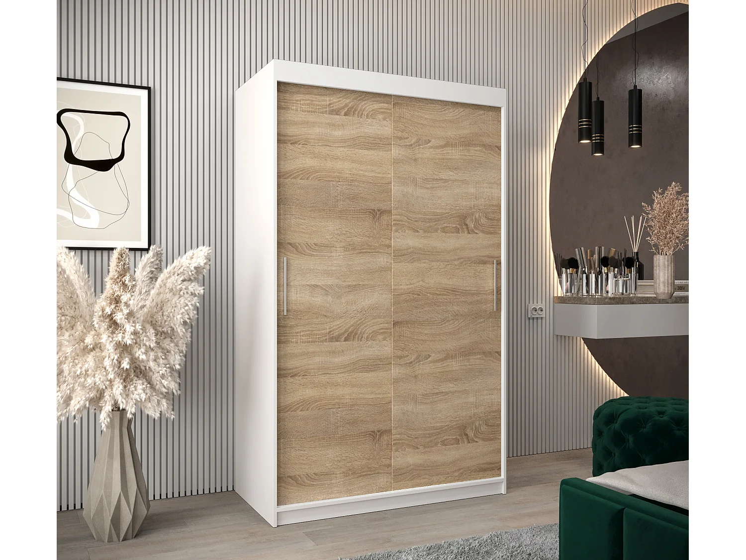 Armoire Tokyo À Portes Coulissantes 200/120/62 2 portes (Blanc/Sonoma)