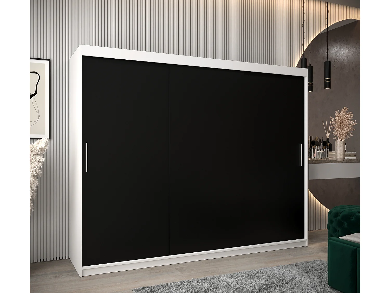 Armoire Tokyo À Portes Coulissantes 200/250/62 3 Portes (Blanc/Noir)