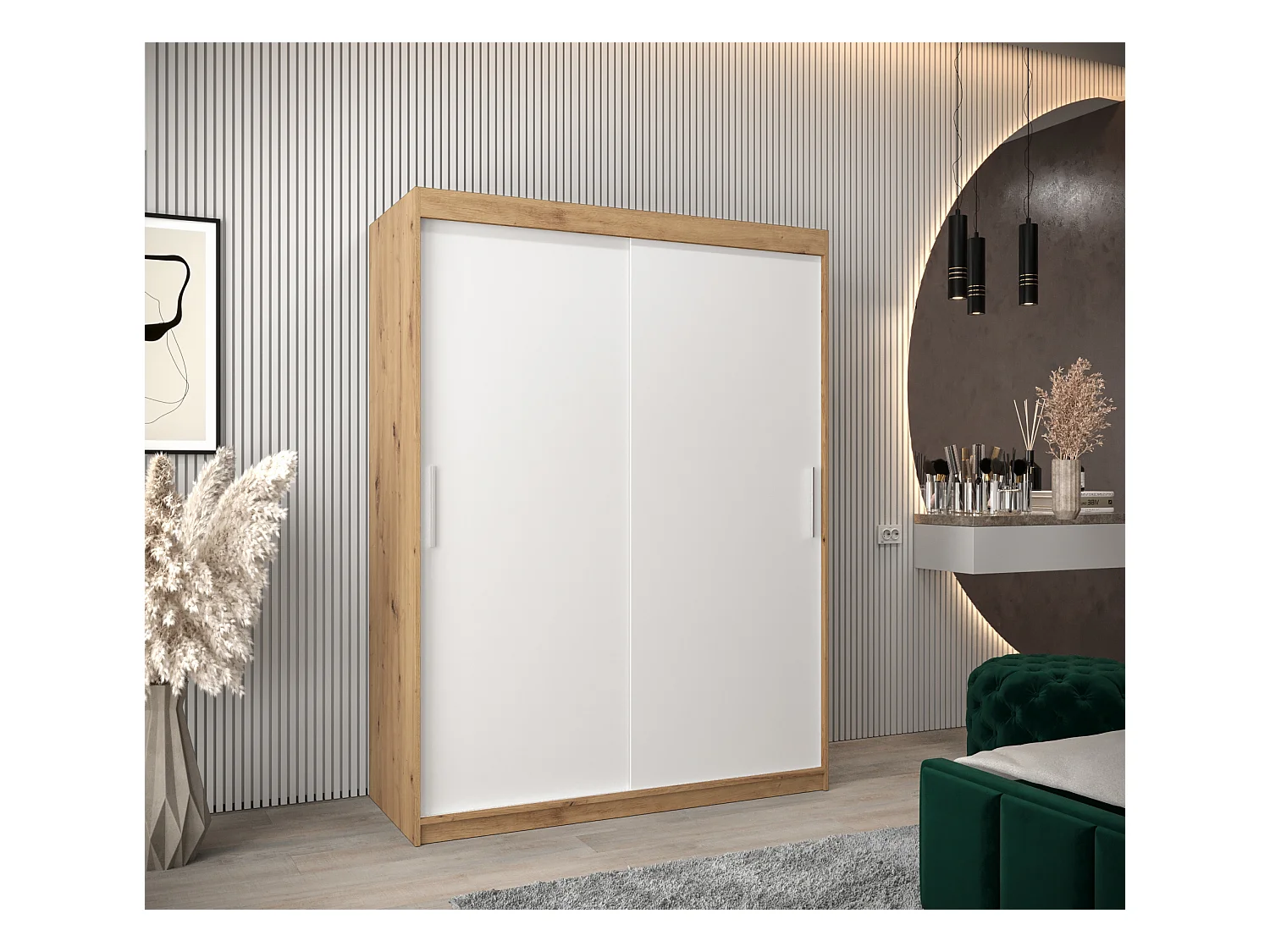 Armoire Tokyo À Portes Coulissantes 200/150/62 2 portes (Artisan/Blanc)