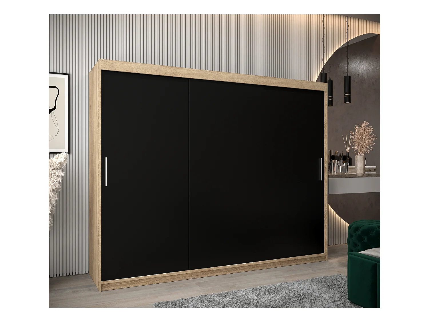 Armoire Tokyo À Portes Coulissantes 200/250/62 3 Portes (Sonoma/Noir)