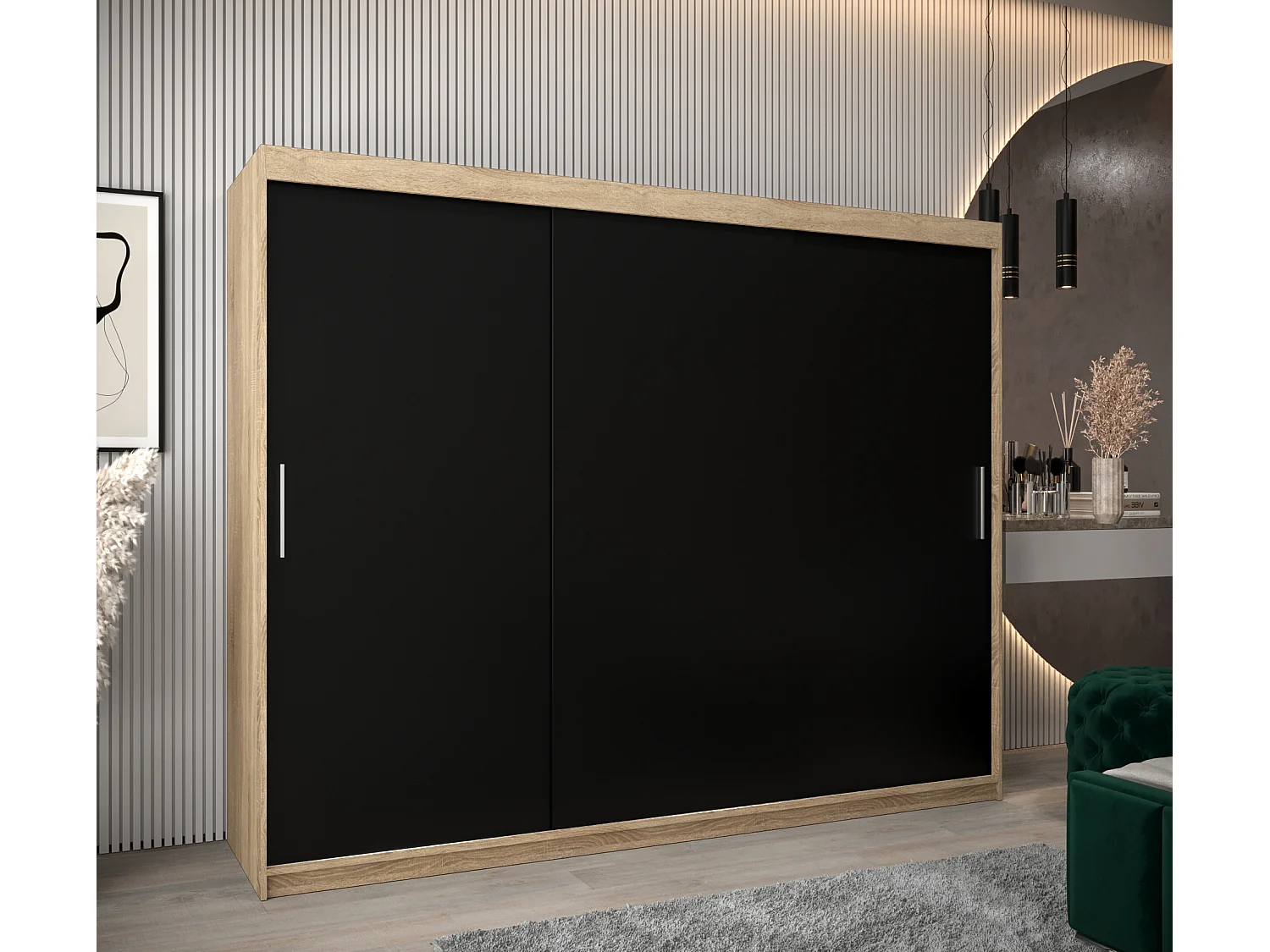 Armoire Tokyo À Portes Coulissantes 200/250/62 3 Portes (Sonoma/Noir)