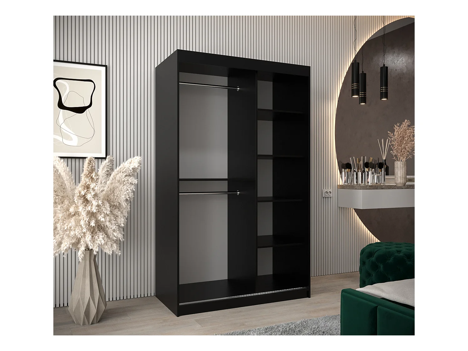 Armoire Tokyo À Portes Coulissantes 200/120/62 2 portes (Noir/Artisan)