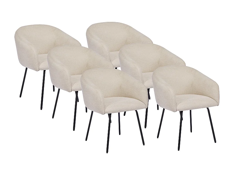 Set van 6 stoelen met armleuningen van stof met textuur en zwart metaal - Crèmewit - NISTOSIA