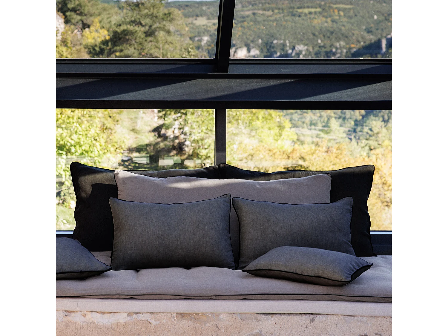 Housse de coussin PRELUDE 55x110 cm lin et coton lavé bleu Granit