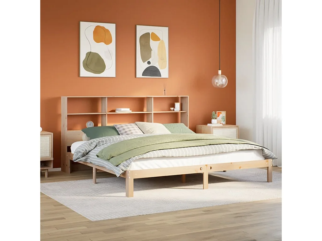 Bed met boekenkast zonder matras massief grenenhout 180x200 cm