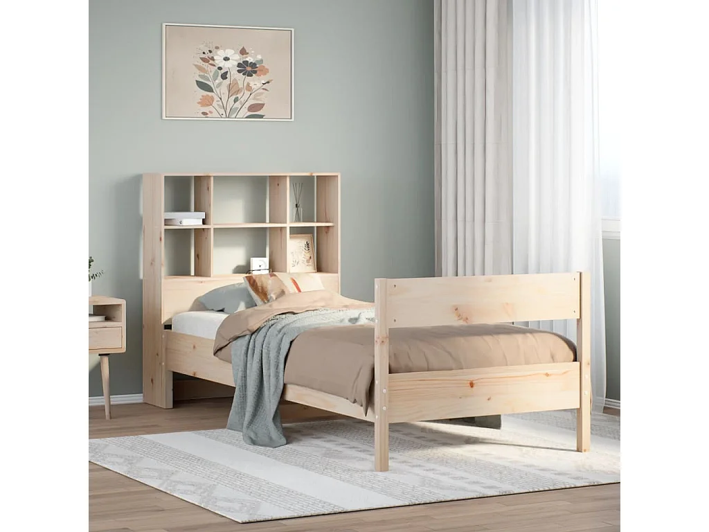 Lit bibliothèque sans matelas 75x190 cm bois de pin massif