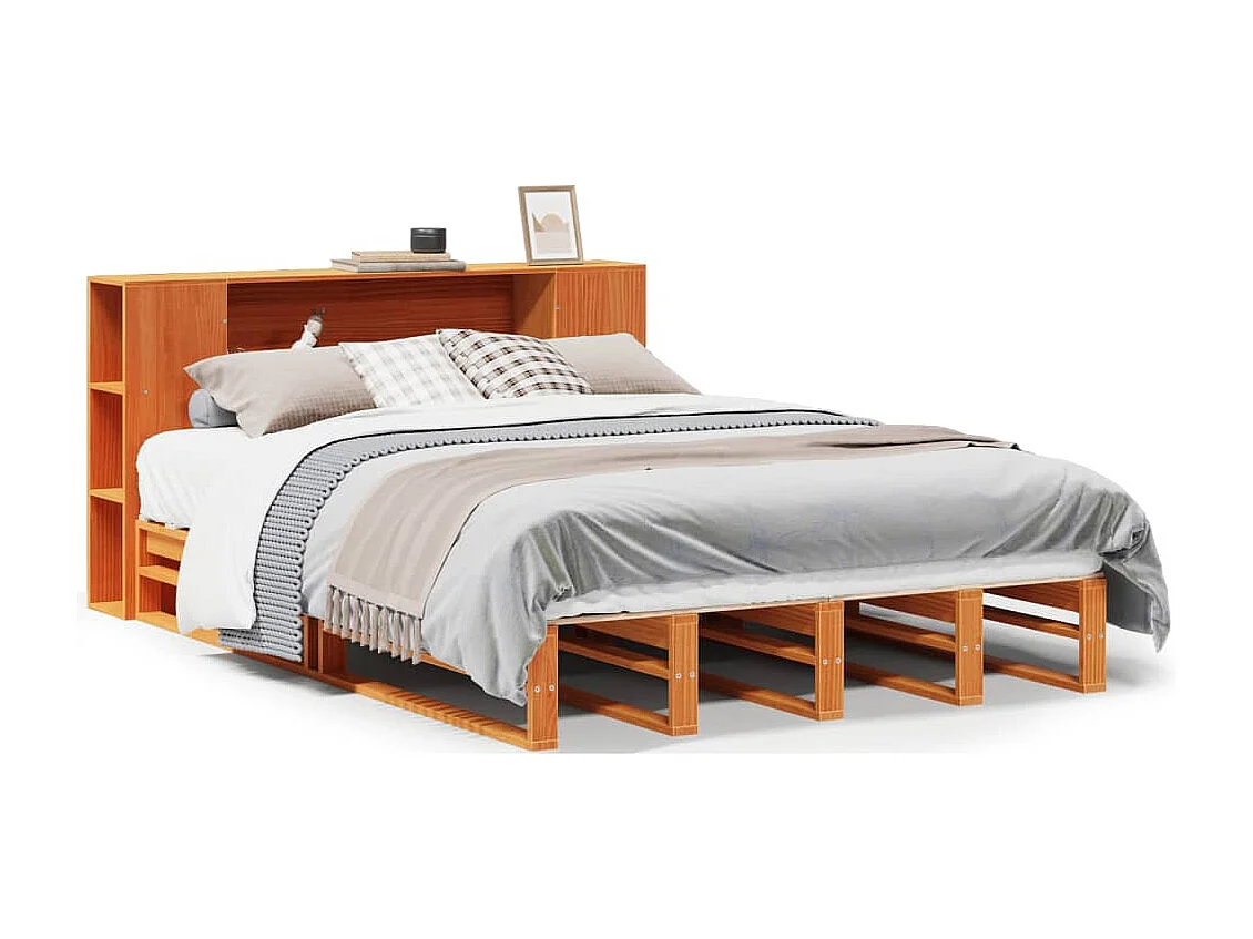 Bed met boekenkast zonder matras hout wasbruin 150x200 cm