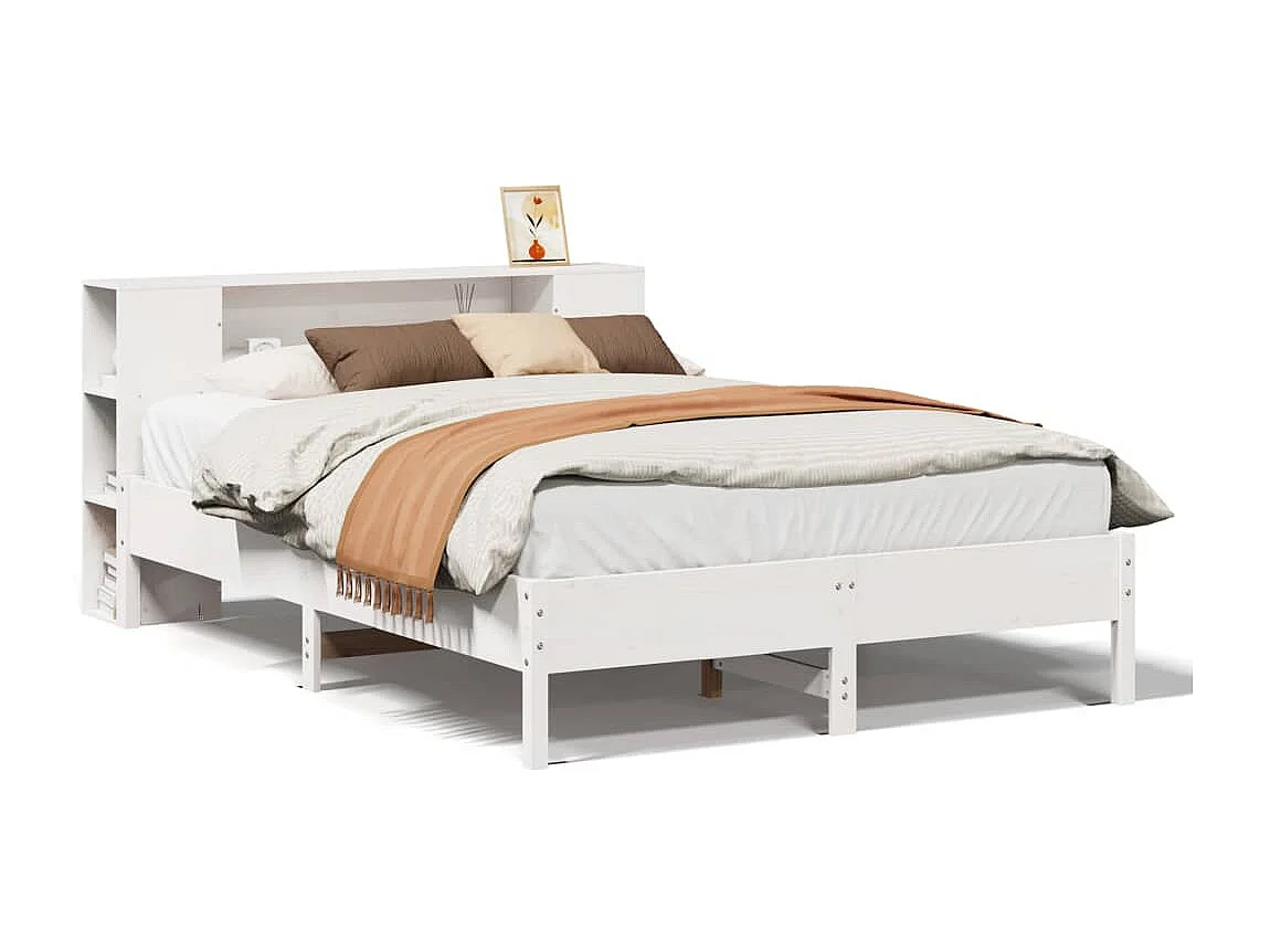 Cama com estante sem colchão 150x200 cm pinho maciço branco