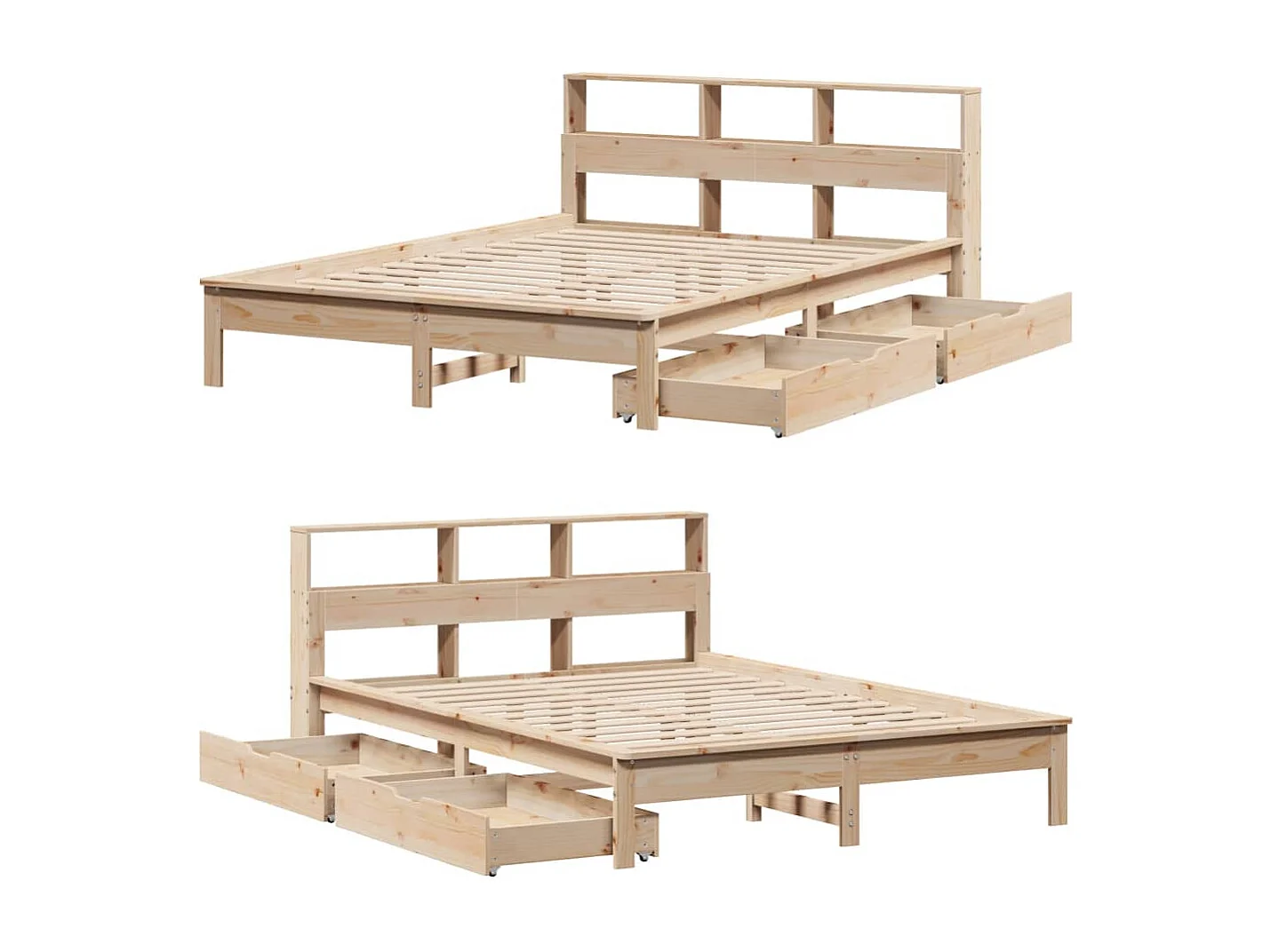 Cama con estantería sin colchón madera maciza de pino 140x190cm