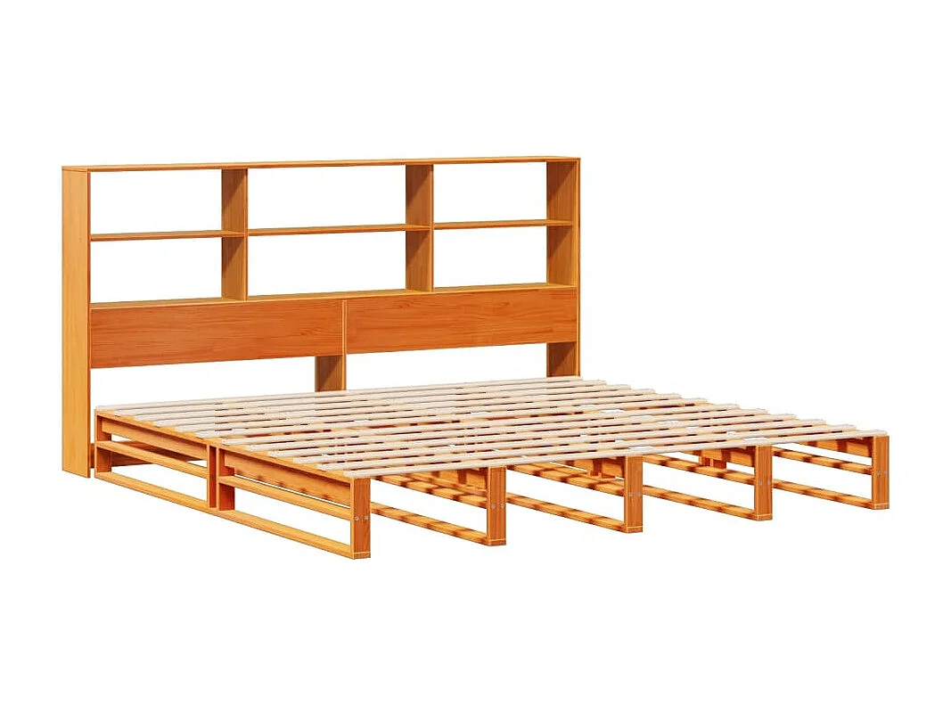 Cama con estantería sin colchón madera maciza marrón 200x200 cm