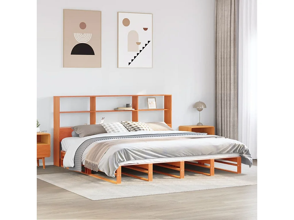 Cama sem colchão 200x200 cm madeira maciça castanho-mel