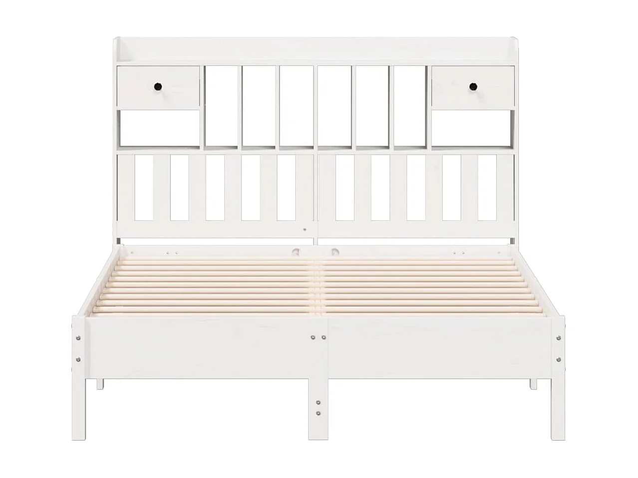 Cama con estantería sin colchón madera maciza blanca 140x200 cm