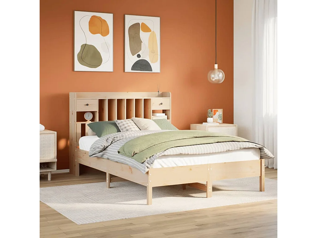 Bed met boekenkastukkenzonder matras massief grenenhout 150x200 cm