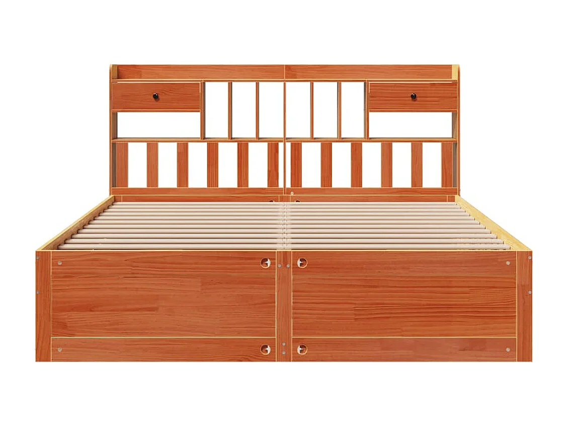 Lit bibliothèque sans matelas cire marron 200x200 cm pin massif