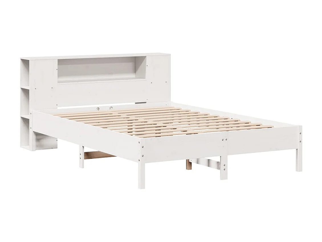 Cama con estantería sin colchón madera maciza blanca 160x200 cm