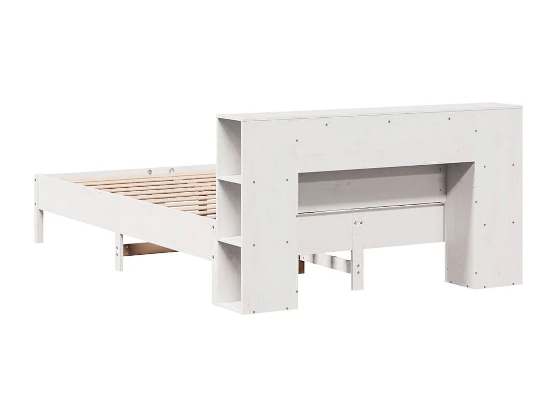 Cama con estantería sin colchón madera maciza blanca 160x200 cm