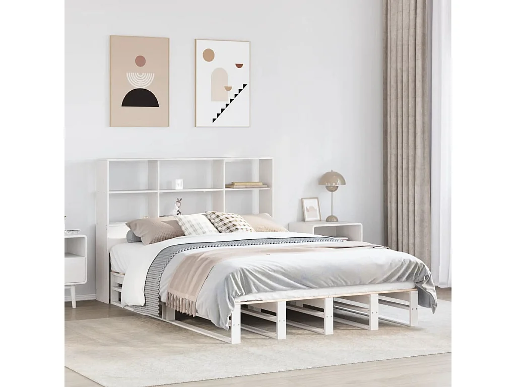 Bed met boekenkast zonder matras massief hout wit 140x190 cm
