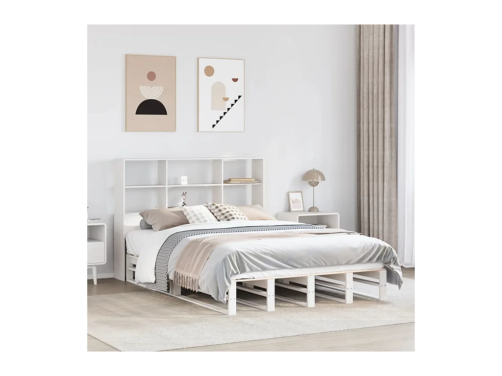 Bed met boekenkast zonder matras massief hout wit 140x190 cm