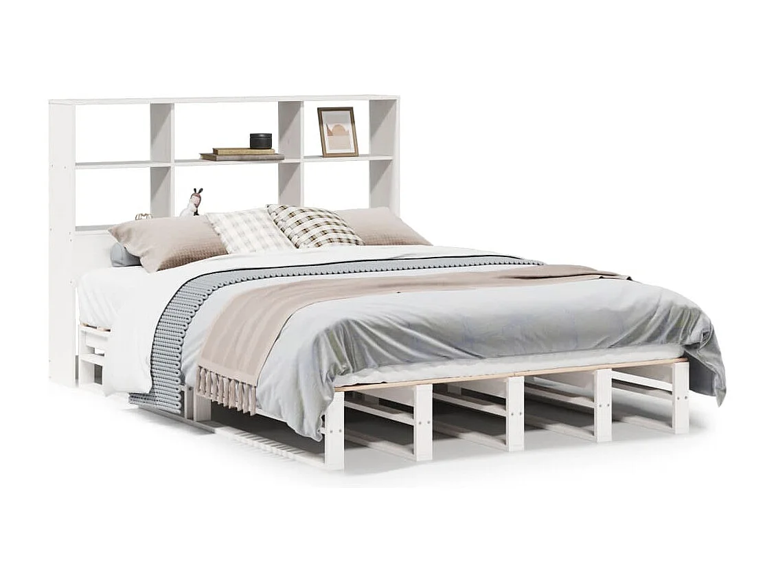 Cama con estantería sin colchón madera maciza blanca 140x190 cm
