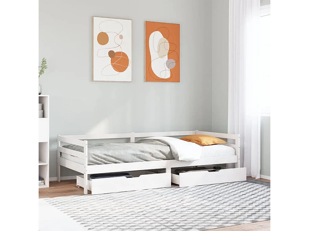 Sofá-cama c/ gavetas 90x200cm madeira de pinho maciça branco
