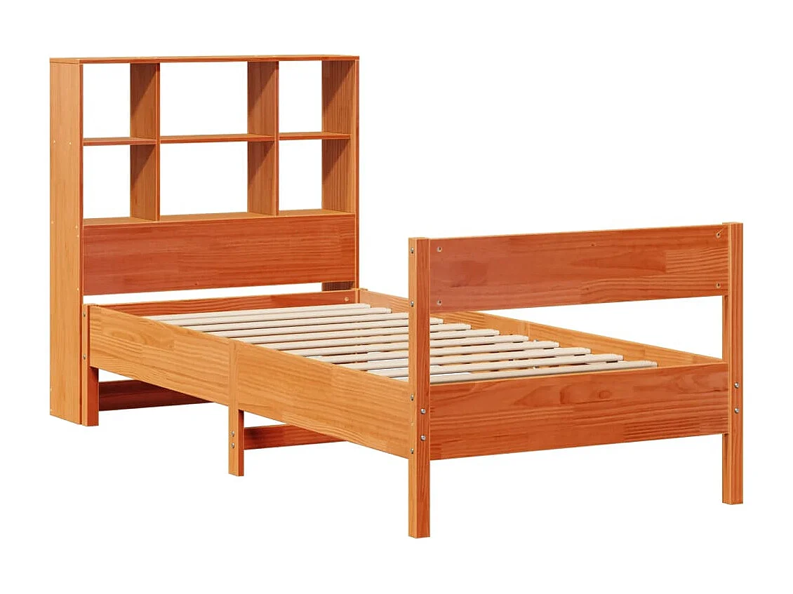 Cama con estantería sin colchón madera maciza marrón 75x190 cm