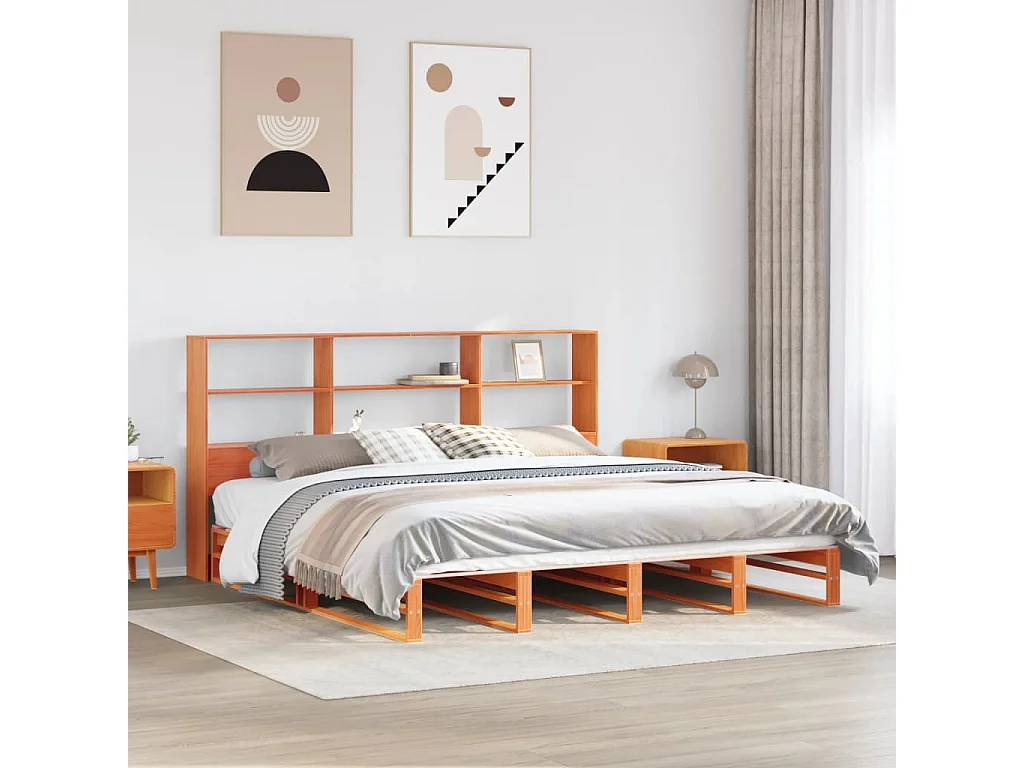 Cama con estantería sin colchón madera maciza marrón 180x200 cm
