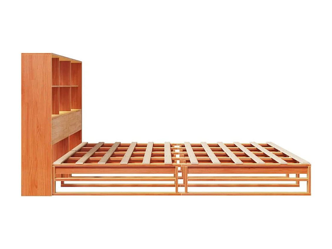 Cama con estantería sin colchón madera maciza marrón 180x200 cm