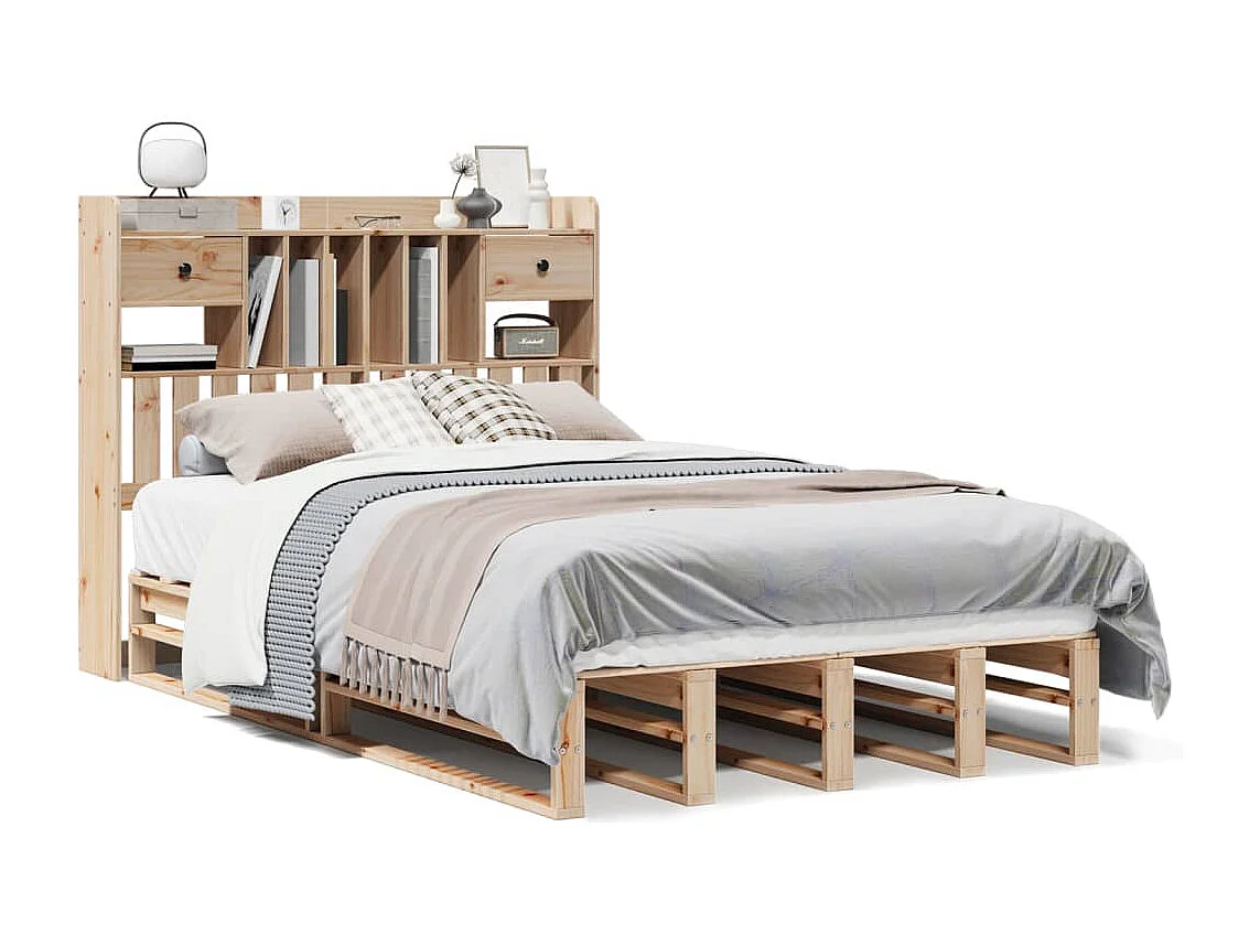 Bed met boekenkast zonder matras massief grenenhout 135x190 cm