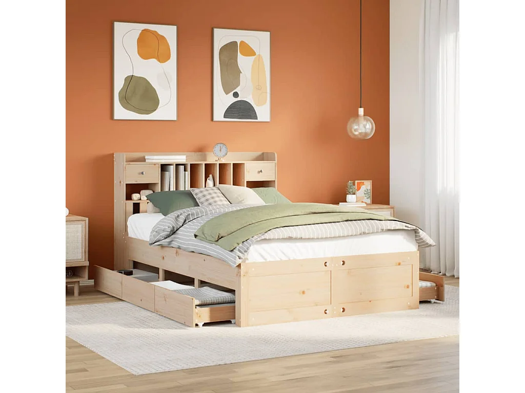Bed met boekenkast zonder matras massief grenenhout 160x200 cm