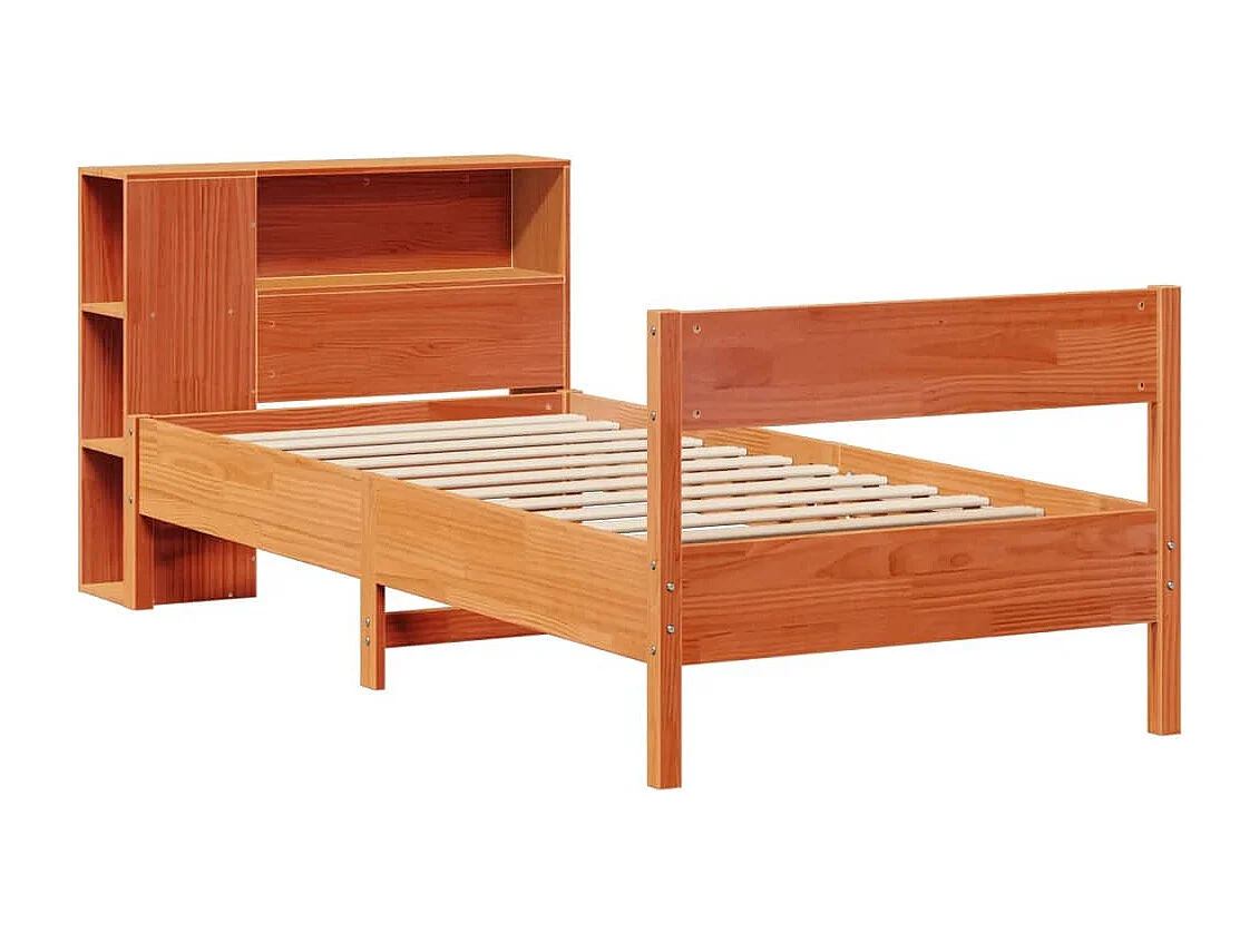 Cama con estantería sin colchón madera maciza marrón 100x200 cm