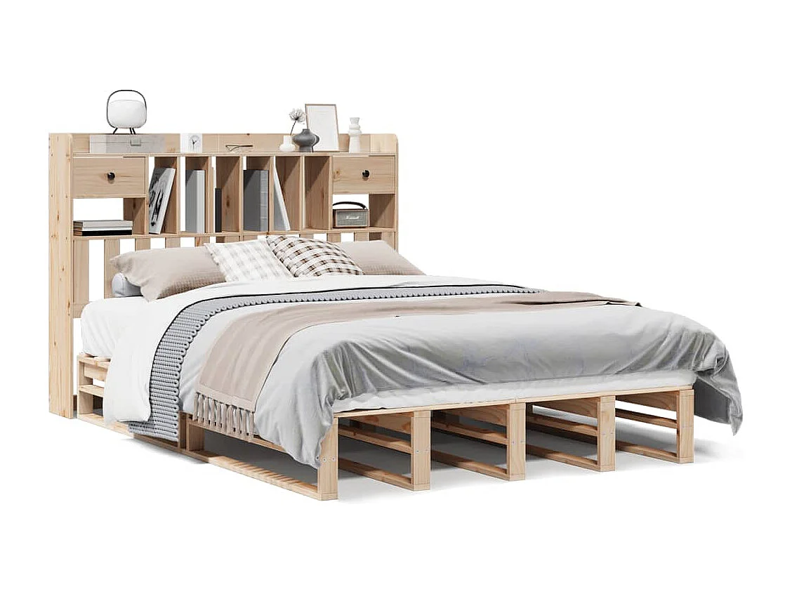 Bed met boekenkast zonder matras massief grenenhout 140x200 cm
