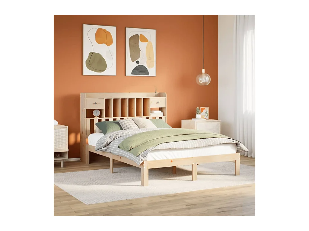 Cama con estantería sin colchón madera maciza de pino 160x200cm