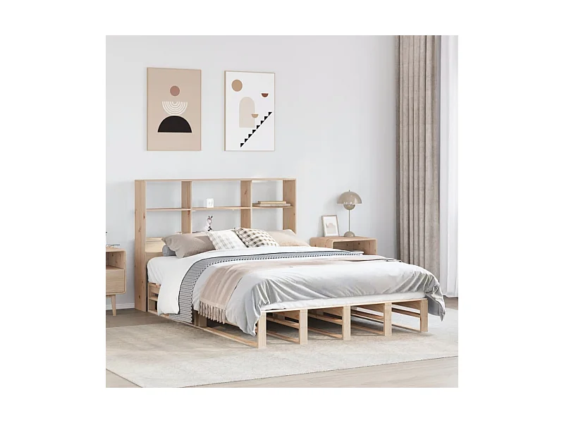 Bed met boekenkast zonder matras massief hout 120x190 cm