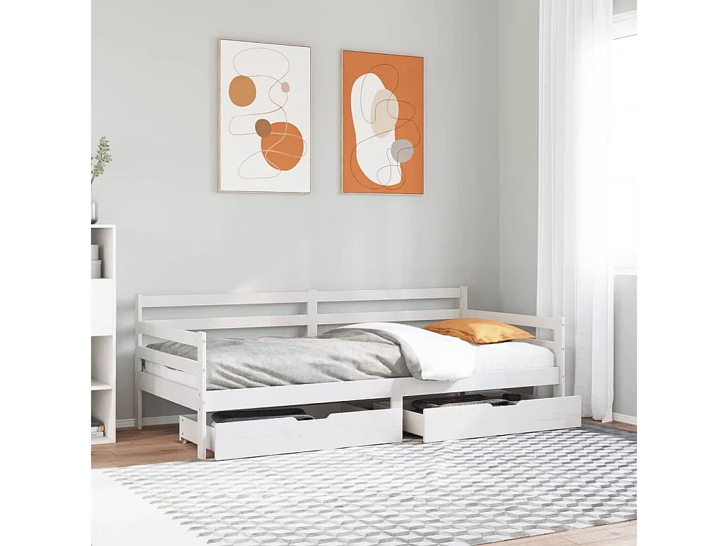 Sofá cama con cajones madera maciza de pino 90x200 cm