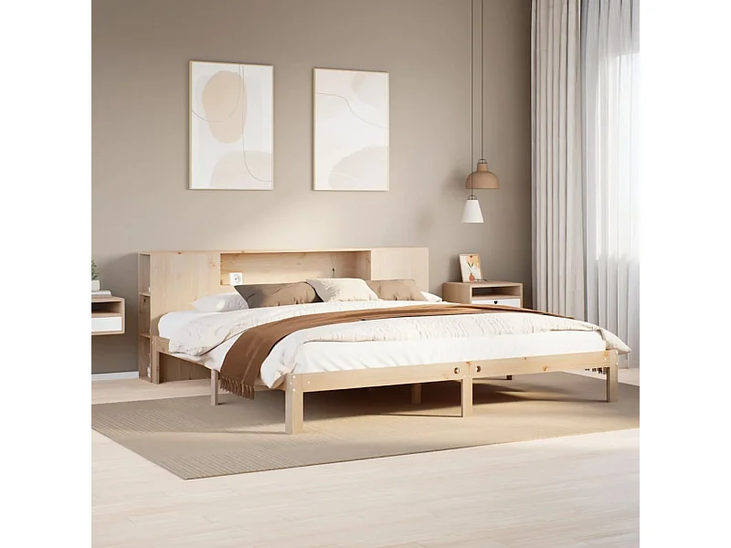 Cama con estantería sin colchón madera maciza de pino 180x200cm