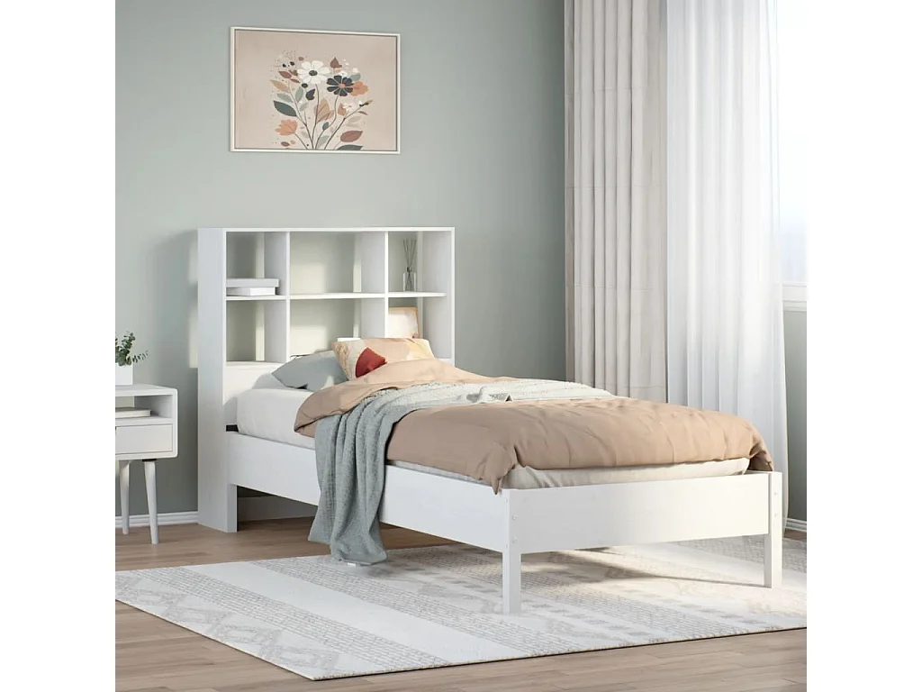 Cama con estantería sin colchón madera maciza blanco 90x200 cm